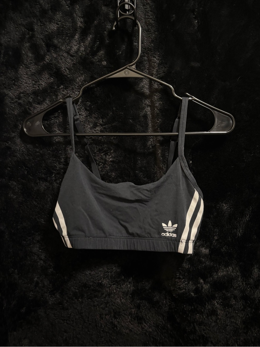 adidas Black Strappy Trefoil Sports Bralette with White Stripes